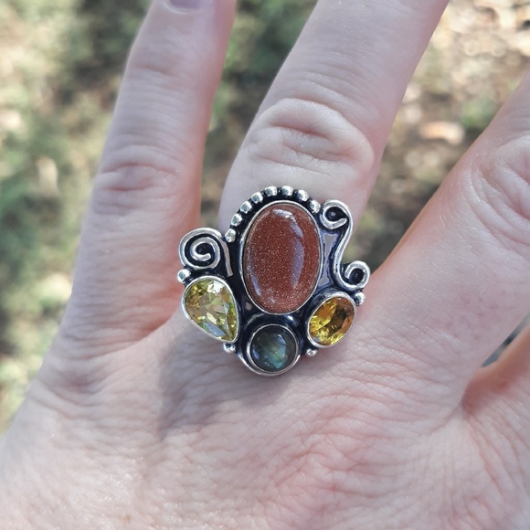 New Sunstone, Labradorite, Citrine 925 Silver Ring. - Picture 6 of 8